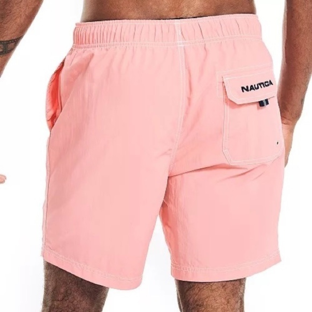 Nautica Men's Quick Dry Nylon 8" Swim Trunks in Teaberry Size S - Picture 2 of 6